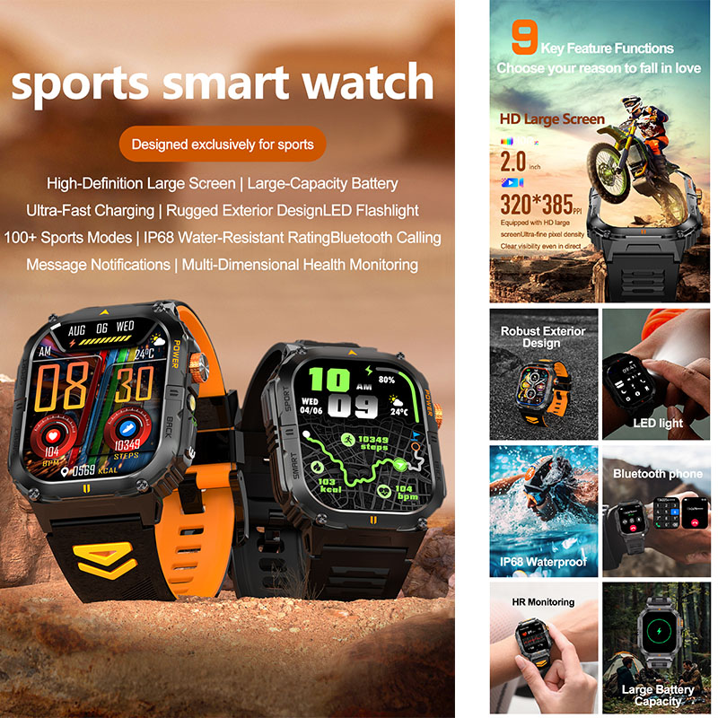 Large 1000mAh Battery Mens Out - Smartwatch Rugged Watches For Men 评论和价格
