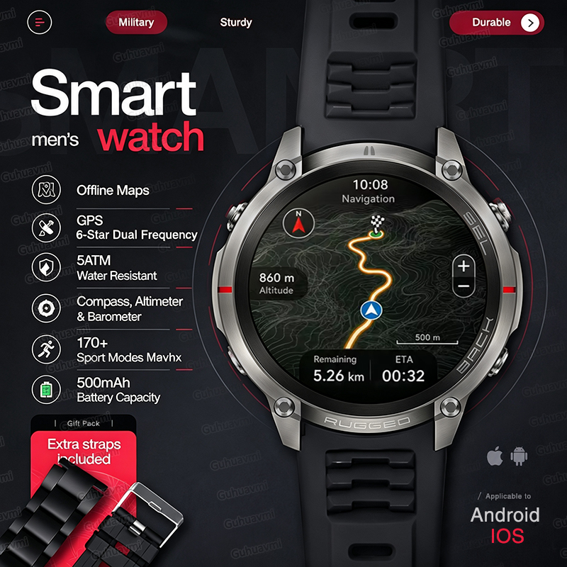 NEW Rugged Military GPS Offlin - Smartwatch Rugged Watches For Men 评论和价格