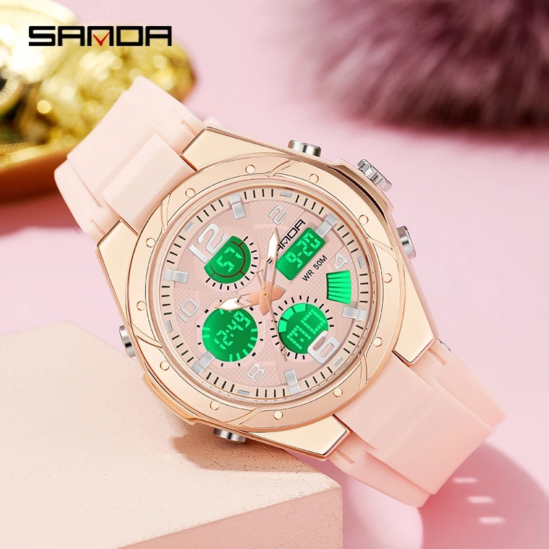 SANDA pink Watch for Women Ana - Chronograph Sport Watch 评论和价格